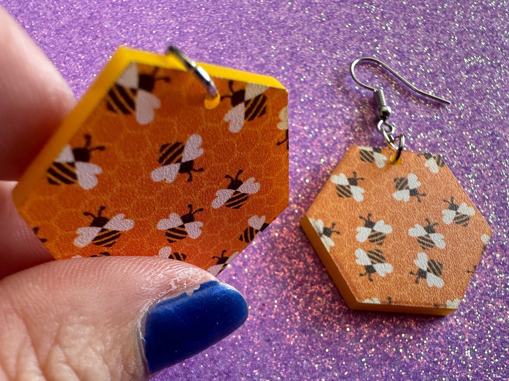 Bee Earrings: Laser Cut Acrylic Honey Bees, Bumblebees, Bumble Bees, Honeybees, Insects, Honey, Yellow, Hive, Best Gifts for Her/Him/Them