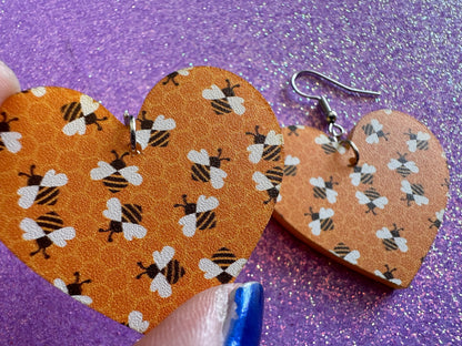 Bee Earrings: Laser Cut Acrylic Honey Bees, Bumblebees, Bumble Bees, Honeybees, Insects, Honey, Yellow, Hive, Best Gifts for Her/Him/Them