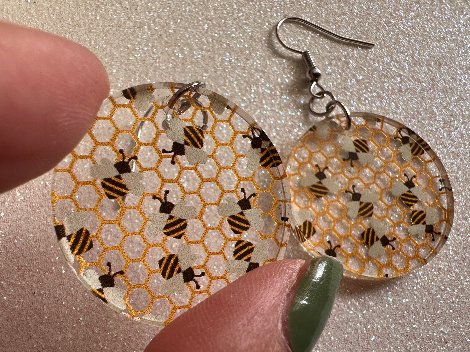 Bee Earrings: Laser Cut Acrylic Honey Bees, Bumblebees, Bumble Bees, Honeybees, Insects, Honey, Yellow, Hive, Best Gifts for Her/Him/Them