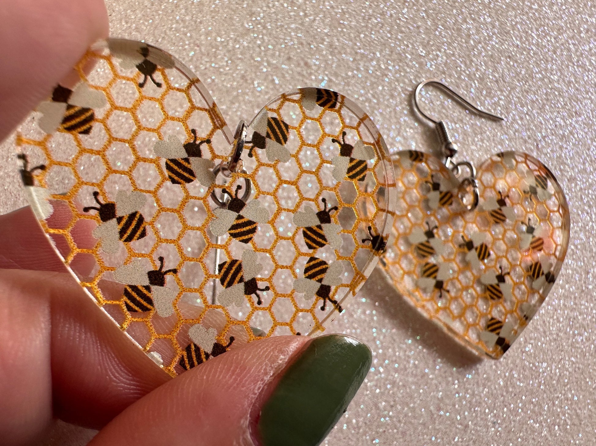Bee Earrings: Laser Cut Acrylic Honey Bees, Bumblebees, Bumble Bees, Honeybees, Insects, Honey, Yellow, Hive, Best Gifts for Her/Him/Them