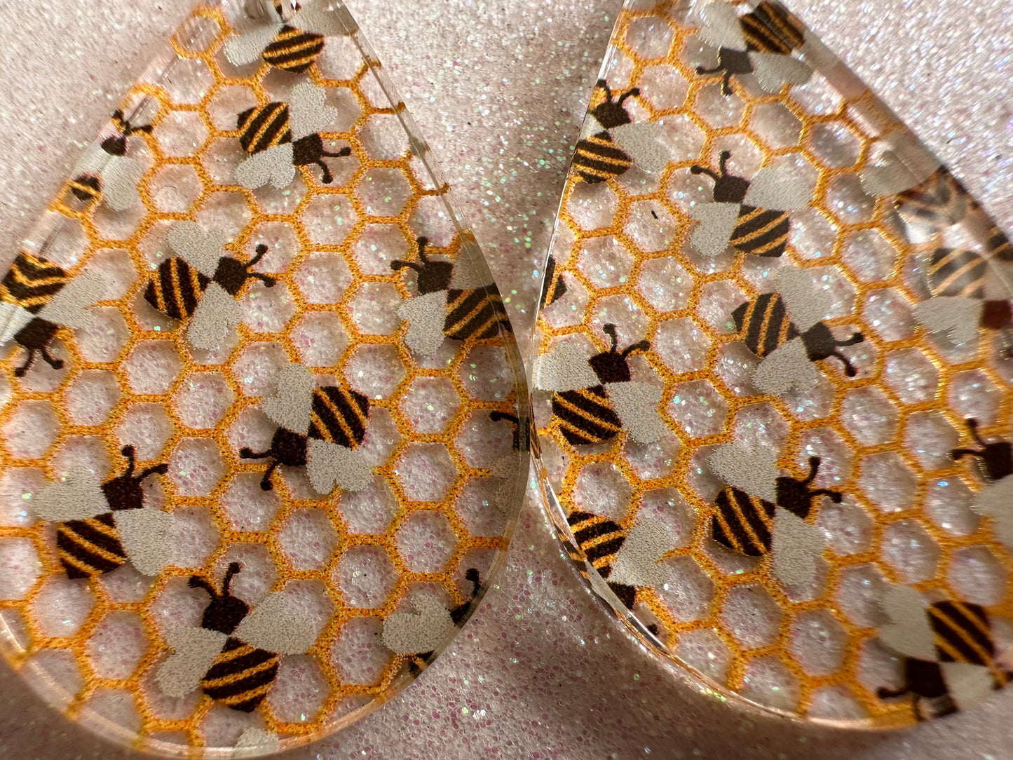 Bee Earrings: Laser Cut Acrylic Honey Bees, Bumblebees, Bumble Bees, Honeybees, Insects, Honey, Yellow, Hive, Best Gifts for Her/Him/Them