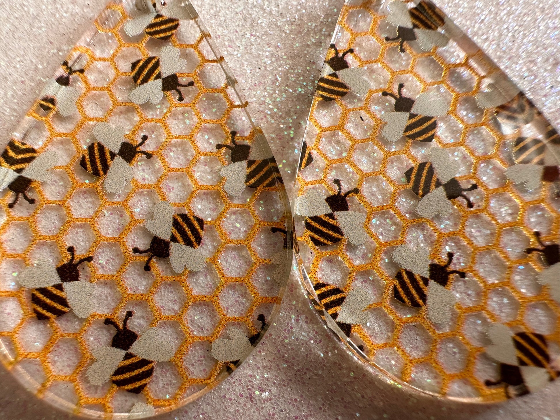 Bee Earrings: Laser Cut Acrylic Honey Bees, Bumblebees, Bumble Bees, Honeybees, Insects, Honey, Yellow, Hive, Best Gifts for Her/Him/Them