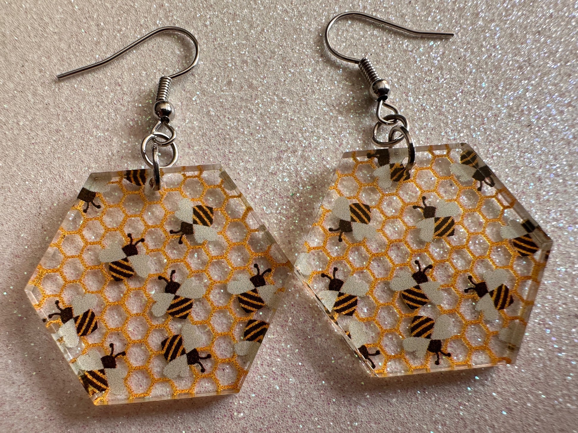Bee Earrings: Laser Cut Acrylic Honey Bees, Bumblebees, Bumble Bees, Honeybees, Insects, Honey, Yellow, Hive, Best Gifts for Her/Him/Them