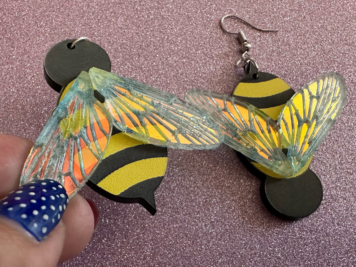 Bee Earrings: Laser Cut Acrylic Honey Bees, Bumblebees, Bumble Bees, Honeybees, Insects, Honey, Yellow, Hive, Best Gifts for Her/Him/Them