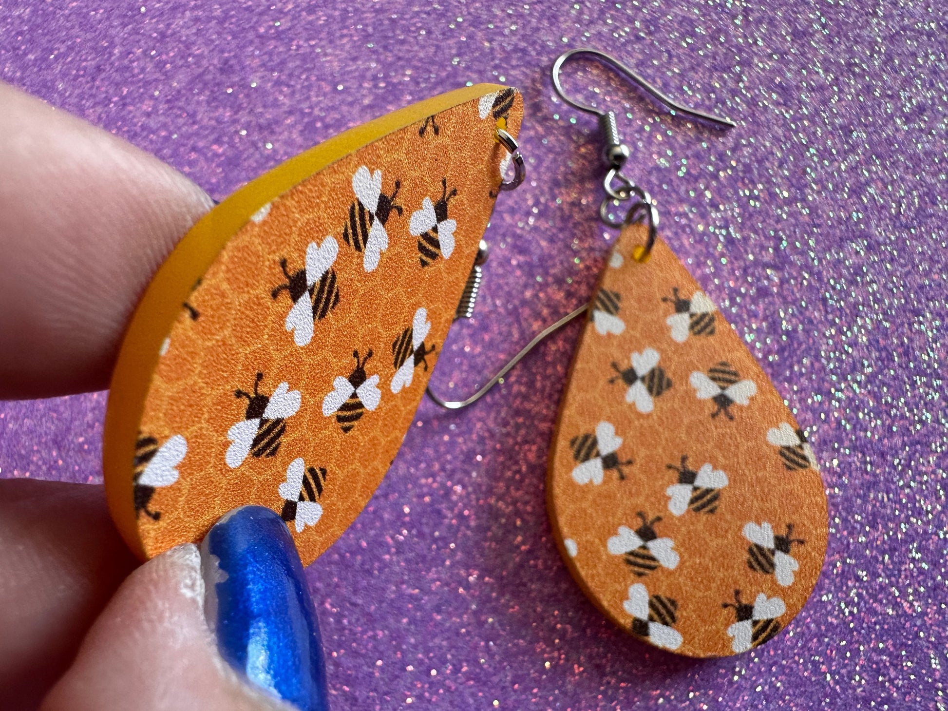 Bee Earrings: Laser Cut Acrylic Honey Bees, Bumblebees, Bumble Bees, Honeybees, Insects, Honey, Yellow, Hive, Best Gifts for Her/Him/Them