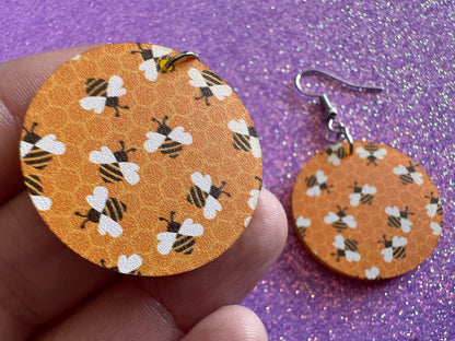 Bee Earrings: Laser Cut Acrylic Honey Bees, Bumblebees, Bumble Bees, Honeybees, Insects, Honey, Yellow, Hive, Best Gifts for Her/Him/Them