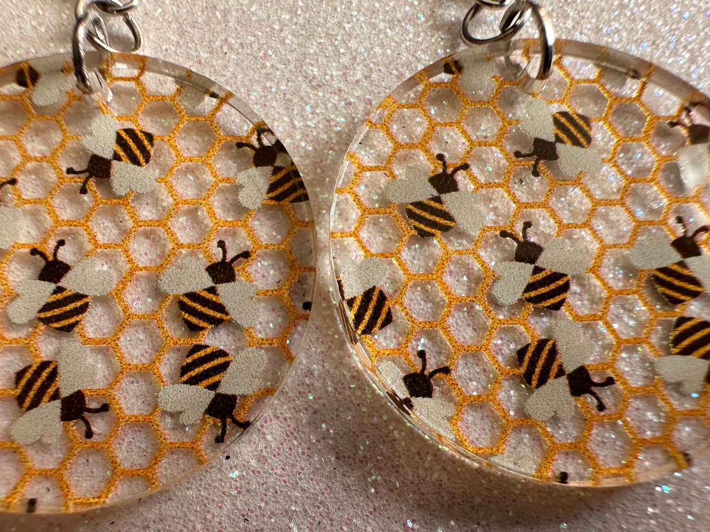 Bee Earrings: Laser Cut Acrylic Honey Bees, Bumblebees, Bumble Bees, Honeybees, Insects, Honey, Yellow, Hive, Best Gifts for Her/Him/Them