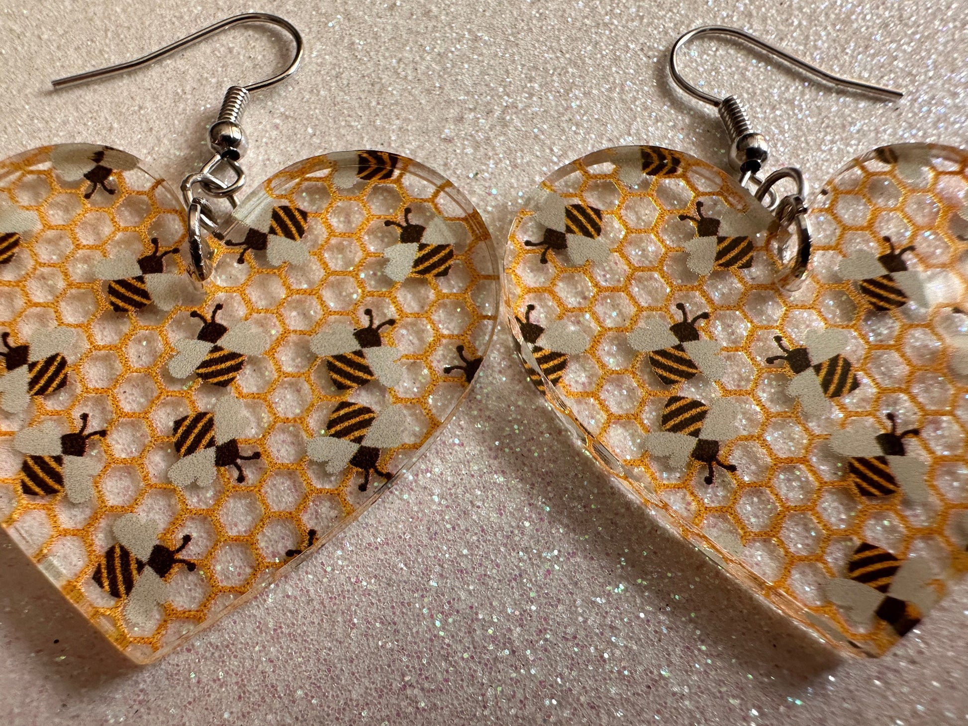 Bee Earrings: Laser Cut Acrylic Honey Bees, Bumblebees, Bumble Bees, Honeybees, Insects, Honey, Yellow, Hive, Best Gifts for Her/Him/Them
