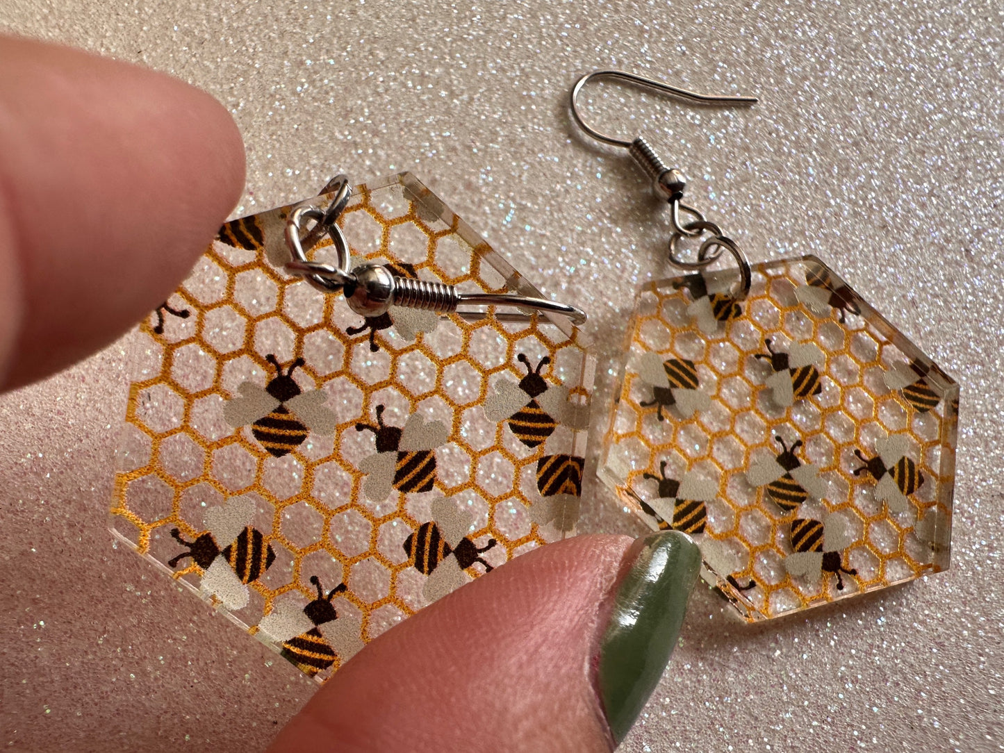 Bee Earrings: Laser Cut Acrylic Honey Bees, Bumblebees, Bumble Bees, Honeybees, Insects, Honey, Yellow, Hive, Best Gifts for Her/Him/Them
