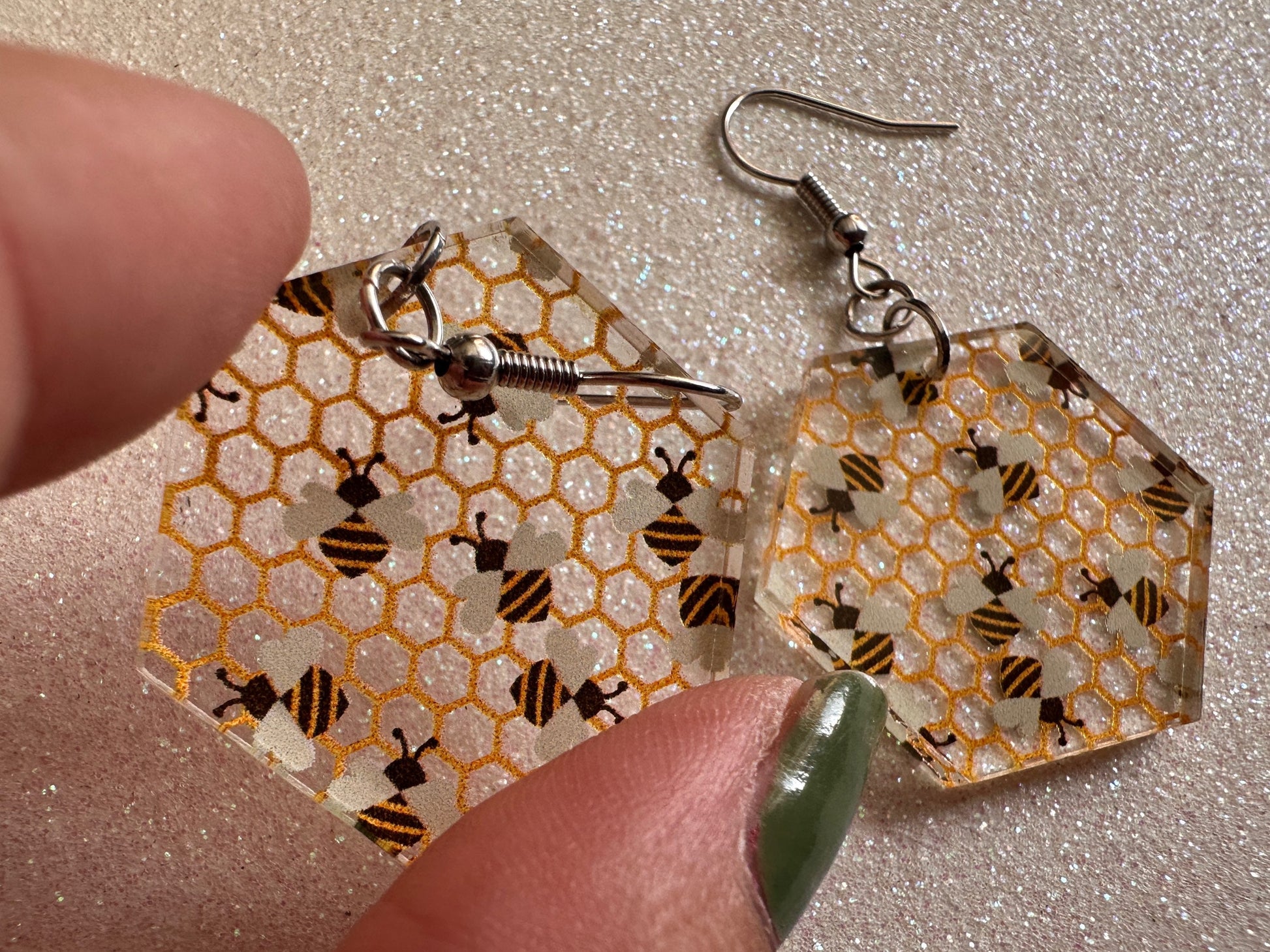Bee Earrings: Laser Cut Acrylic Honey Bees, Bumblebees, Bumble Bees, Honeybees, Insects, Honey, Yellow, Hive, Best Gifts for Her/Him/Them