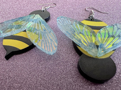 Bee Earrings: Laser Cut Acrylic Honey Bees, Bumblebees, Bumble Bees, Honeybees, Insects, Honey, Yellow, Hive, Best Gifts for Her/Him/Them