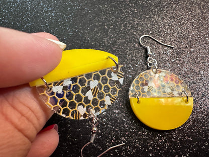 Bee Earrings: Laser Cut Acrylic Honey Bees, Bumblebees, Bumble Bees, Honeybees, Insects, Honey, Yellow, Hive, Best Gifts for Her/Him/Them