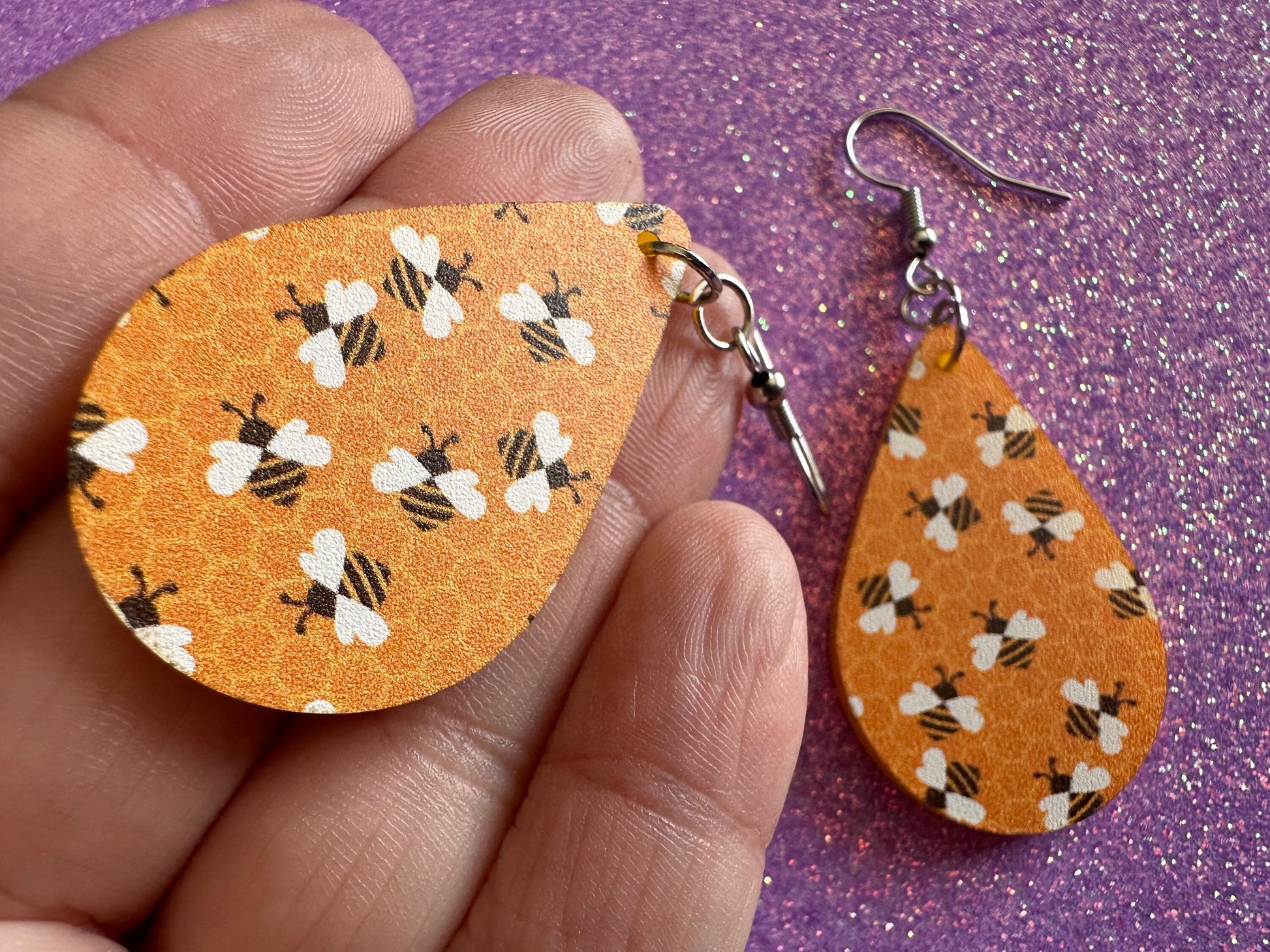 Bee Earrings: Laser Cut Acrylic Honey Bees, Bumblebees, Bumble Bees, Honeybees, Insects, Honey, Yellow, Hive, Best Gifts for Her/Him/Them
