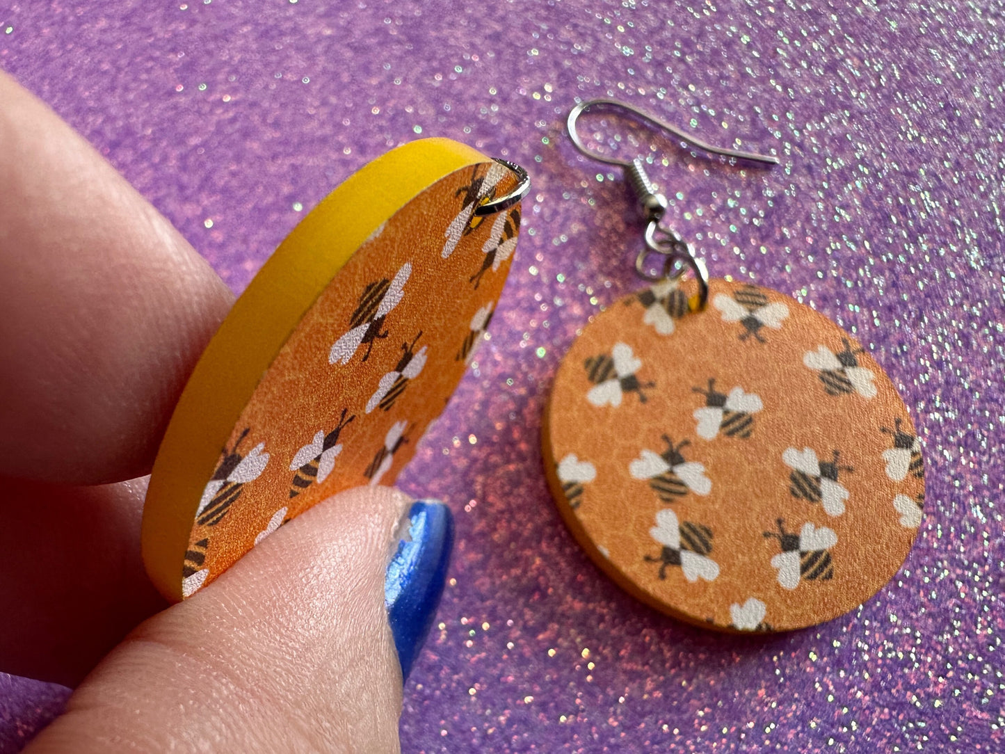 Bee Earrings: Laser Cut Acrylic Honey Bees, Bumblebees, Bumble Bees, Honeybees, Insects, Honey, Yellow, Hive, Best Gifts for Her/Him/Them