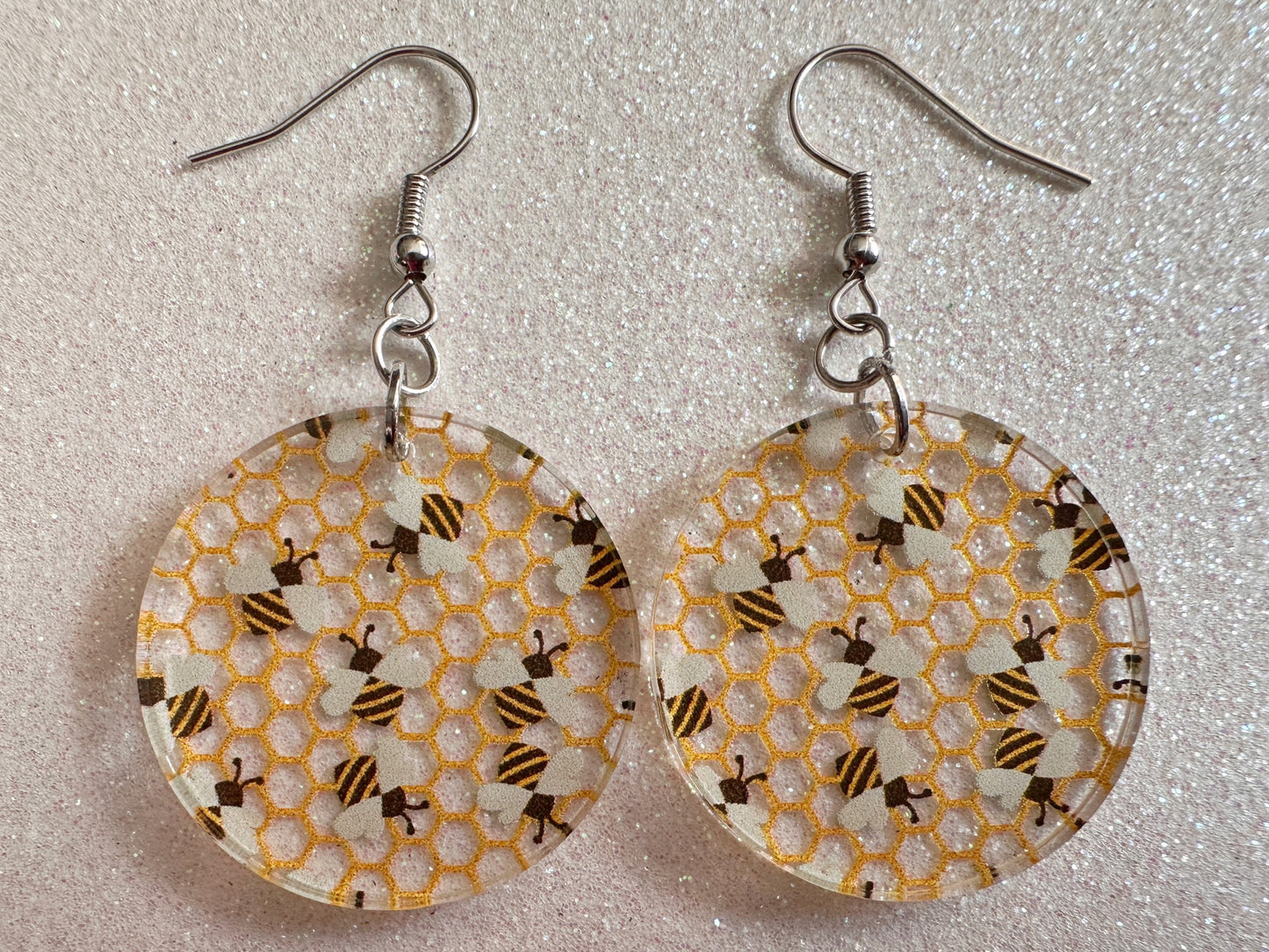 Bee Earrings: Laser Cut Acrylic Honey Bees, Bumblebees, Bumble Bees, Honeybees, Insects, Honey, Yellow, Hive, Best Gifts for Her/Him/Them