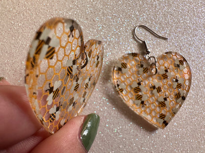 Bee Earrings: Laser Cut Acrylic Honey Bees, Bumblebees, Bumble Bees, Honeybees, Insects, Honey, Yellow, Hive, Best Gifts for Her/Him/Them
