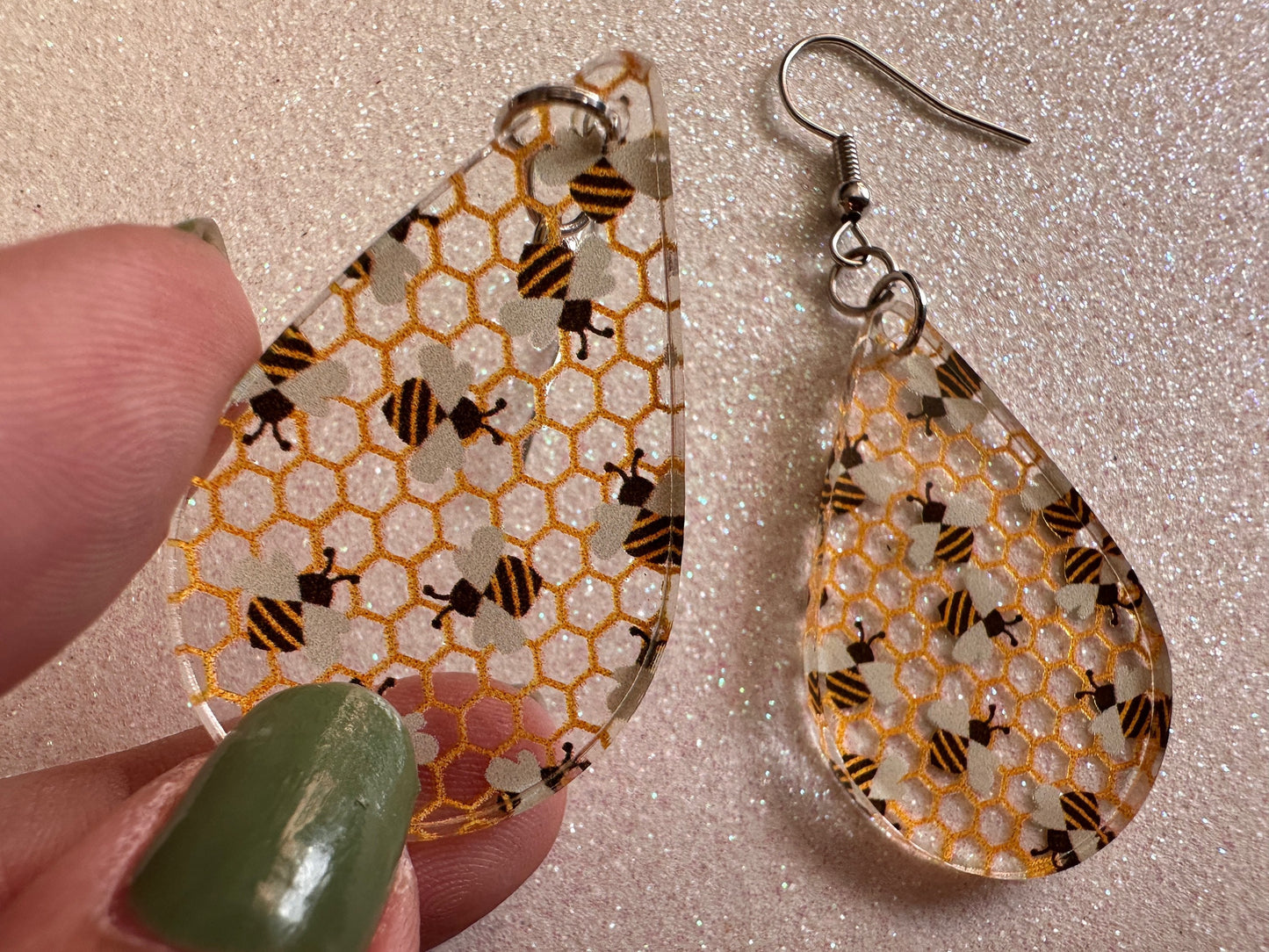 Bee Earrings: Laser Cut Acrylic Honey Bees, Bumblebees, Bumble Bees, Honeybees, Insects, Honey, Yellow, Hive, Best Gifts for Her/Him/Them