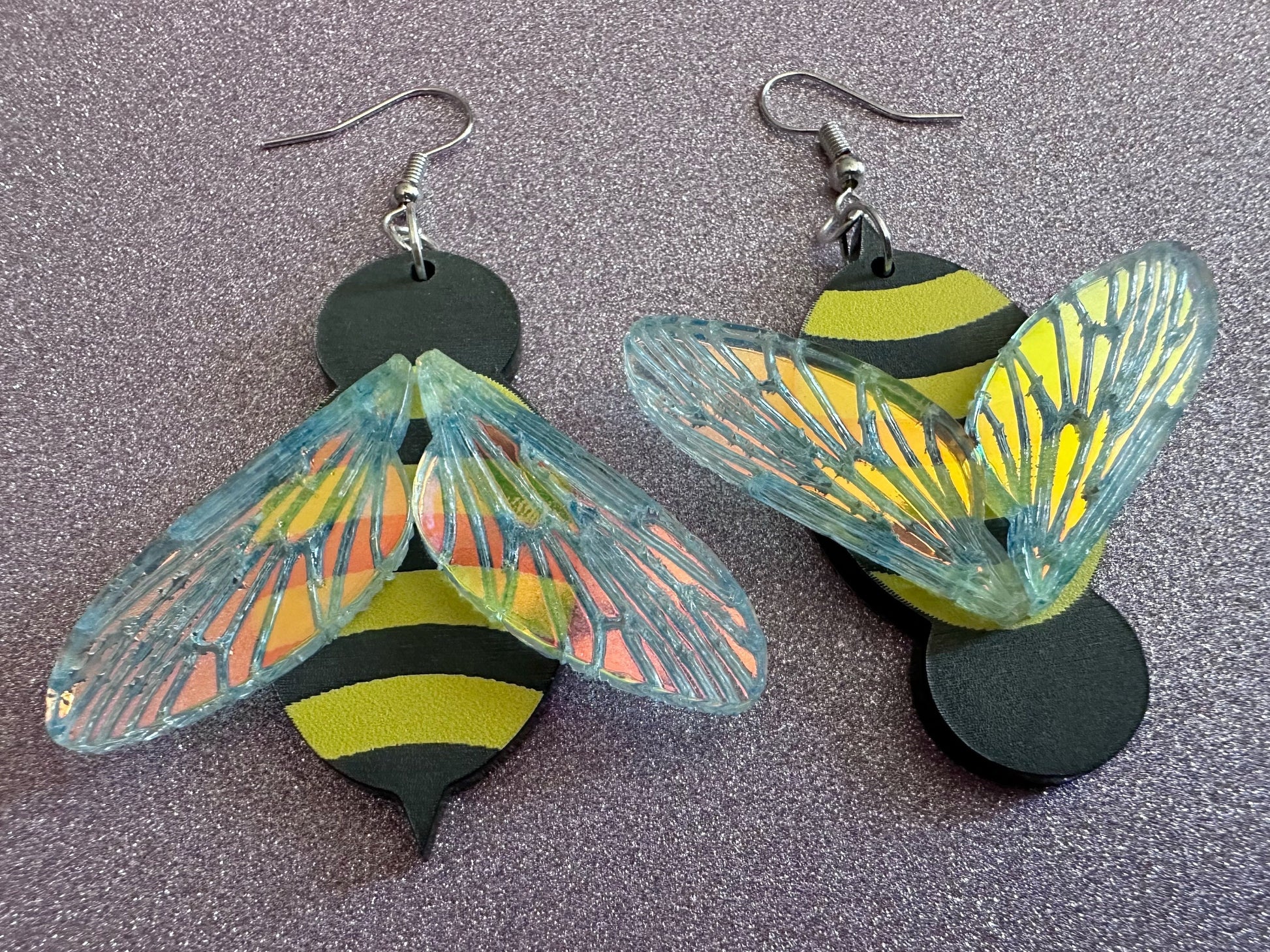 Bee Earrings: Laser Cut Acrylic Honey Bees, Bumblebees, Bumble Bees, Honeybees, Insects, Honey, Yellow, Hive, Best Gifts for Her/Him/Them