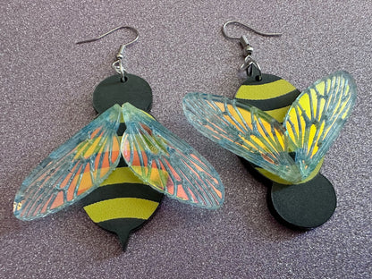 Bee Earrings: Laser Cut Acrylic Honey Bees, Bumblebees, Bumble Bees, Honeybees, Insects, Honey, Yellow, Hive, Best Gifts for Her/Him/Them