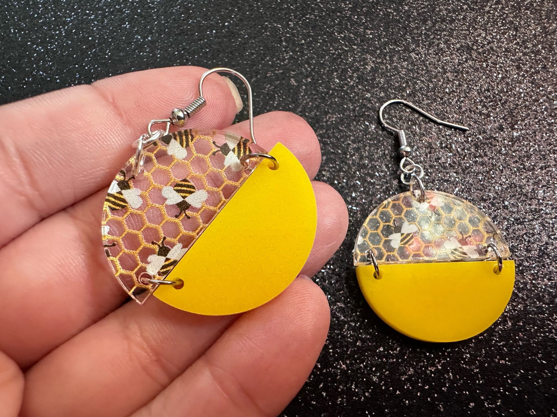 Bee Earrings: Laser Cut Acrylic Honey Bees, Bumblebees, Bumble Bees, Honeybees, Insects, Honey, Yellow, Hive, Best Gifts for Her/Him/Them