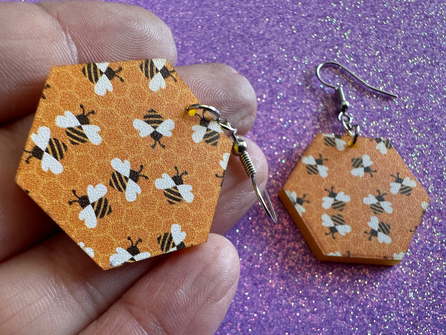 Bee Earrings: Laser Cut Acrylic Honey Bees, Bumblebees, Bumble Bees, Honeybees, Insects, Honey, Yellow, Hive, Best Gifts for Her/Him/Them