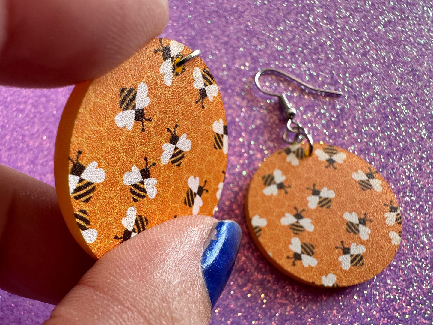 Bee Earrings: Laser Cut Acrylic Honey Bees, Bumblebees, Bumble Bees, Honeybees, Insects, Honey, Yellow, Hive, Best Gifts for Her/Him/Them