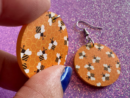 Bee Earrings: Laser Cut Acrylic Honey Bees, Bumblebees, Bumble Bees, Honeybees, Insects, Honey, Yellow, Hive, Best Gifts for Her/Him/Them