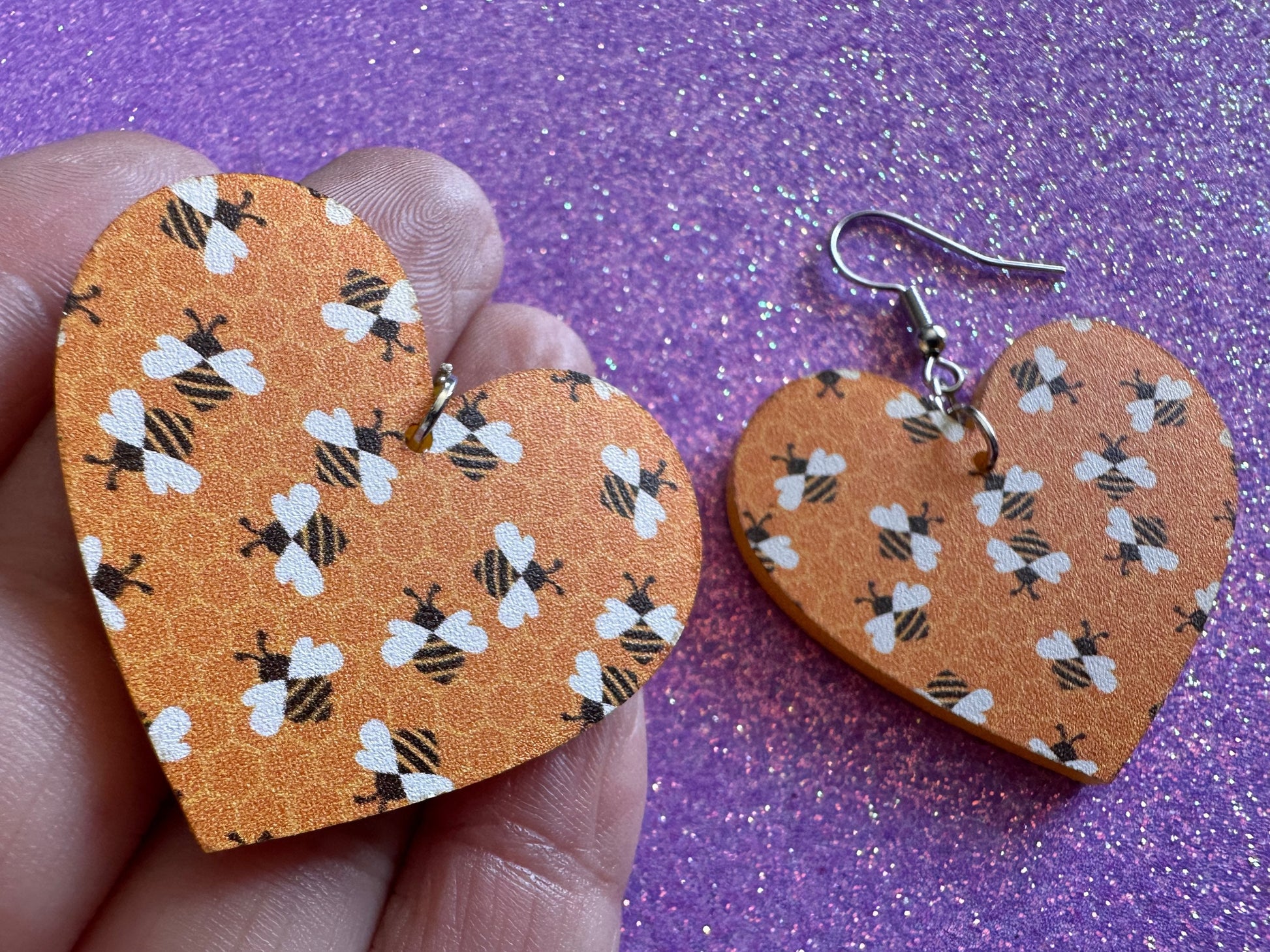 Bee Earrings: Laser Cut Acrylic Honey Bees, Bumblebees, Bumble Bees, Honeybees, Insects, Honey, Yellow, Hive, Best Gifts for Her/Him/Them