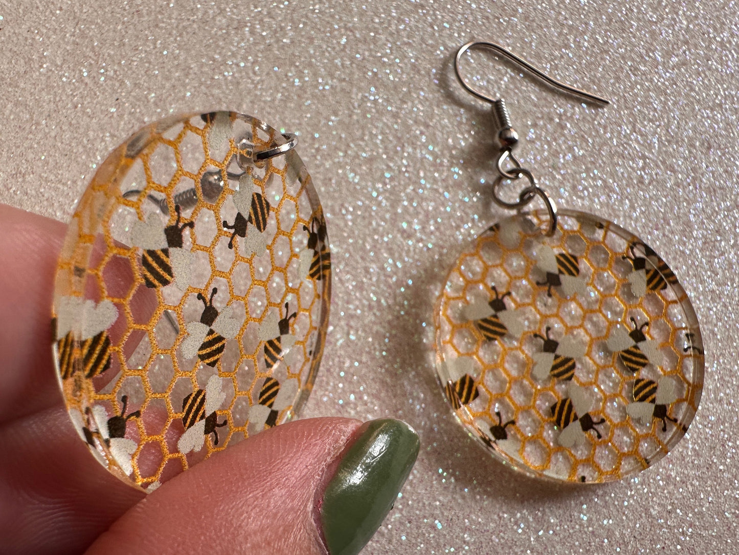 Bee Earrings: Laser Cut Acrylic Honey Bees, Bumblebees, Bumble Bees, Honeybees, Insects, Honey, Yellow, Hive, Best Gifts for Her/Him/Them