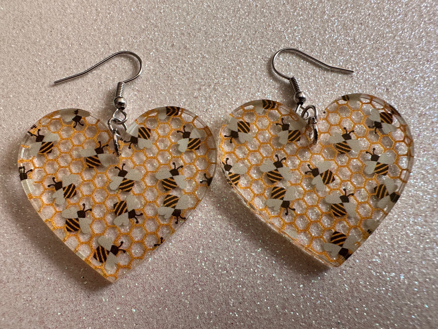 Bee Earrings: Laser Cut Acrylic Honey Bees, Bumblebees, Bumble Bees, Honeybees, Insects, Honey, Yellow, Hive, Best Gifts for Her/Him/Them