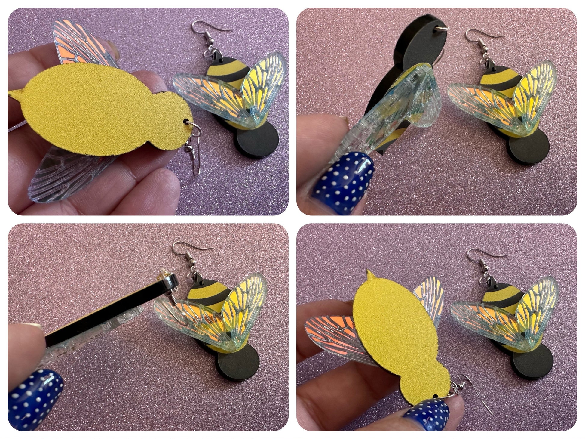Bee Earrings: Laser Cut Acrylic Honey Bees, Bumblebees, Bumble Bees, Honeybees, Insects, Honey, Yellow, Hive, Best Gifts for Her/Him/Them