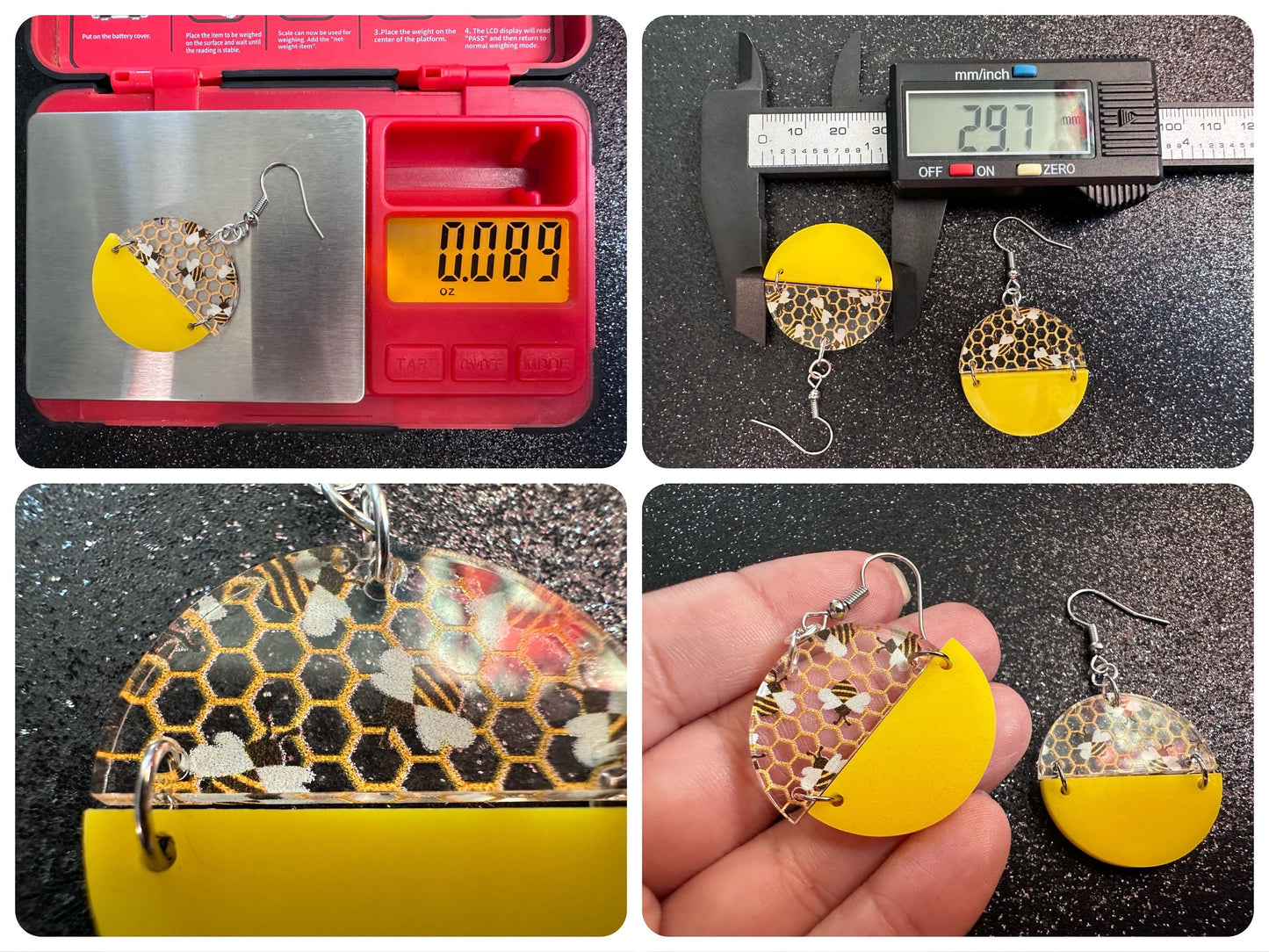 Bee Earrings: Laser Cut Acrylic Honey Bees, Bumblebees, Bumble Bees, Honeybees, Insects, Honey, Yellow, Hive, Best Gifts for Her/Him/Them