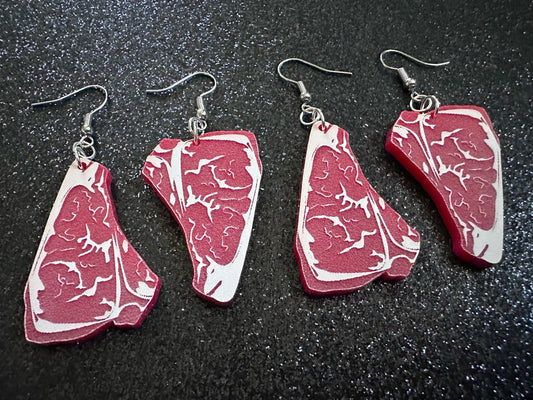Beef Steak Meat Earrings: Laser Cut Acrylic Food Earrings, Protein, Butcher, Lady Gaga Meat Dress, Halloween, Best Gifts for Her/Him/Them