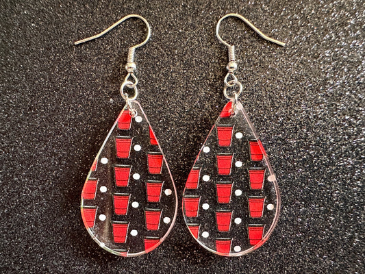 Beer Pong Earrings: Laser Cut Acrylic Solo Cups & Ping Pong Balls, Party Sports, College, Drinking Game, Fun, Best Gifts for Her/Him/Them