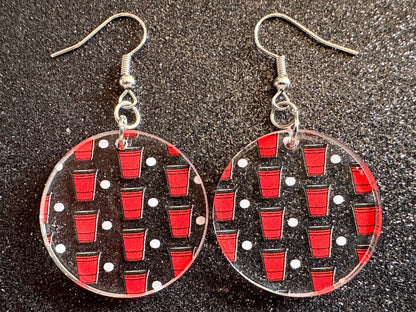 Beer Pong Earrings: Laser Cut Acrylic Solo Cups & Ping Pong Balls, Party Sports, College, Drinking Game, Fun, Best Gifts for Her/Him/Them