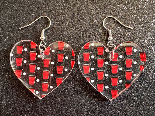 Beer Pong Earrings: Laser Cut Acrylic Solo Cups & Ping Pong Balls, Party Sports, College, Drinking Game, Fun, Best Gifts for Her/Him/Them