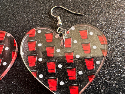 Beer Pong Earrings: Laser Cut Acrylic Solo Cups & Ping Pong Balls, Party Sports, College, Drinking Game, Fun, Best Gifts for Her/Him/Them