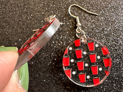 Beer Pong Earrings: Laser Cut Acrylic Solo Cups & Ping Pong Balls, Party Sports, College, Drinking Game, Fun, Best Gifts for Her/Him/Them