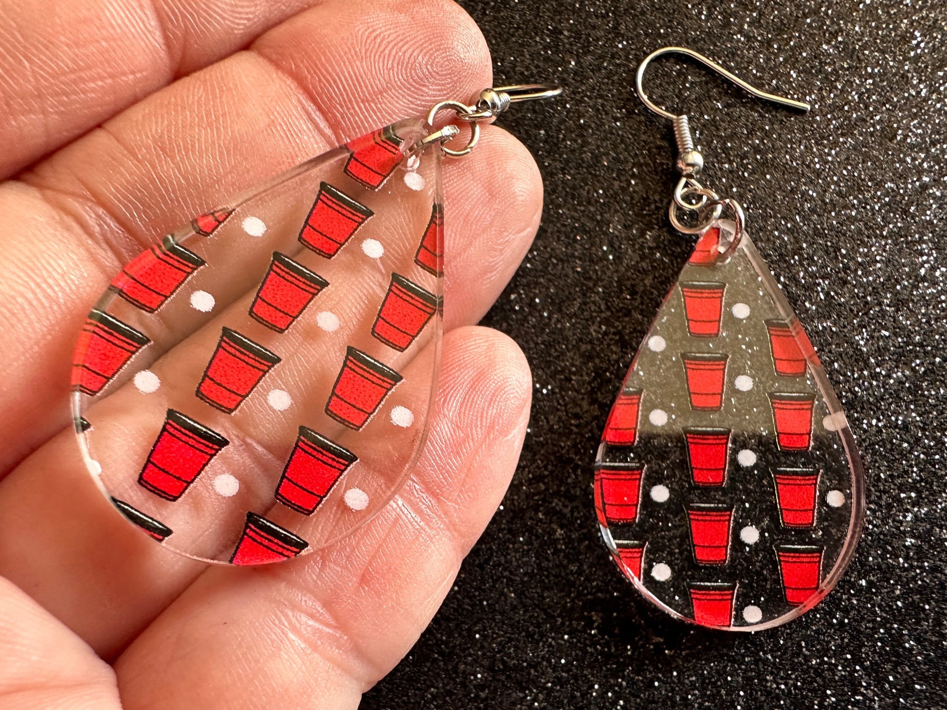 Beer Pong Earrings: Laser Cut Acrylic Solo Cups & Ping Pong Balls, Party Sports, College, Drinking Game, Fun, Best Gifts for Her/Him/Them