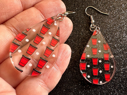 Beer Pong Earrings: Laser Cut Acrylic Solo Cups & Ping Pong Balls, Party Sports, College, Drinking Game, Fun, Best Gifts for Her/Him/Them