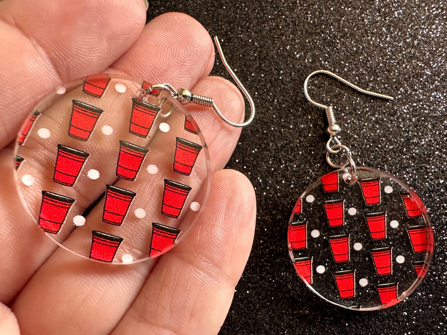 Beer Pong Earrings: Laser Cut Acrylic Solo Cups & Ping Pong Balls, Party Sports, College, Drinking Game, Fun, Best Gifts for Her/Him/Them