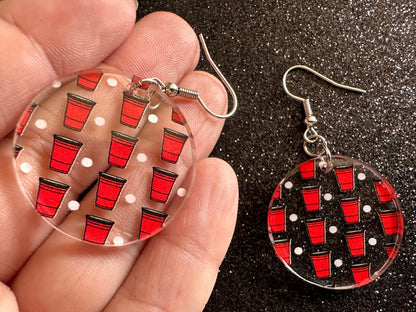 Beer Pong Earrings: Laser Cut Acrylic Solo Cups & Ping Pong Balls, Party Sports, College, Drinking Game, Fun, Best Gifts for Her/Him/Them