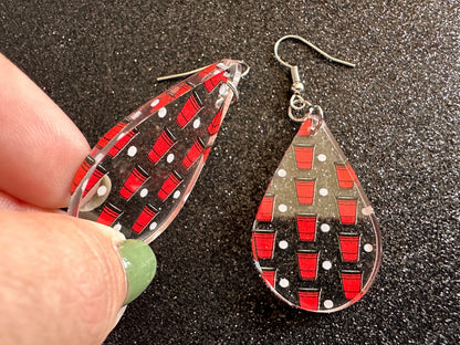 Beer Pong Earrings: Laser Cut Acrylic Solo Cups & Ping Pong Balls, Party Sports, College, Drinking Game, Fun, Best Gifts for Her/Him/Them