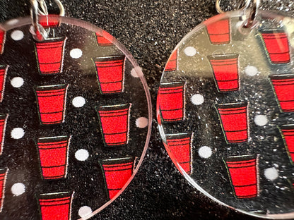 Beer Pong Earrings: Laser Cut Acrylic Solo Cups & Ping Pong Balls, Party Sports, College, Drinking Game, Fun, Best Gifts for Her/Him/Them
