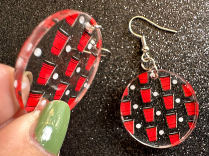 Beer Pong Earrings: Laser Cut Acrylic Solo Cups & Ping Pong Balls, Party Sports, College, Drinking Game, Fun, Best Gifts for Her/Him/Them
