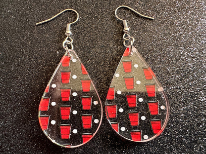 Beer Pong Earrings: Laser Cut Acrylic Solo Cups & Ping Pong Balls, Party Sports, College, Drinking Game, Fun, Best Gifts for Her/Him/Them