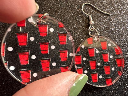 Beer Pong Earrings: Laser Cut Acrylic Solo Cups & Ping Pong Balls, Party Sports, College, Drinking Game, Fun, Best Gifts for Her/Him/Them