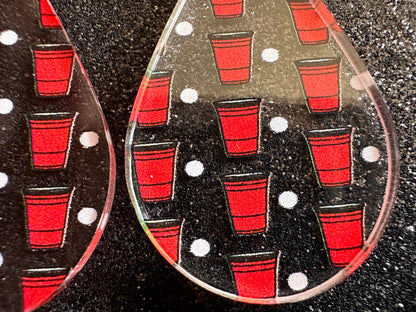 Beer Pong Earrings: Laser Cut Acrylic Solo Cups & Ping Pong Balls, Party Sports, College, Drinking Game, Fun, Best Gifts for Her/Him/Them