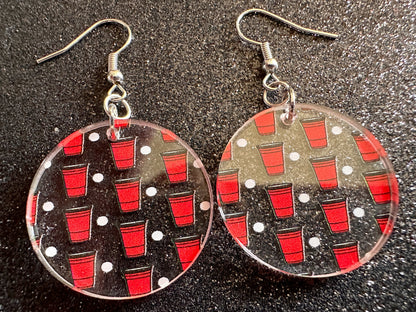 Beer Pong Earrings: Laser Cut Acrylic Solo Cups & Ping Pong Balls, Party Sports, College, Drinking Game, Fun, Best Gifts for Her/Him/Them