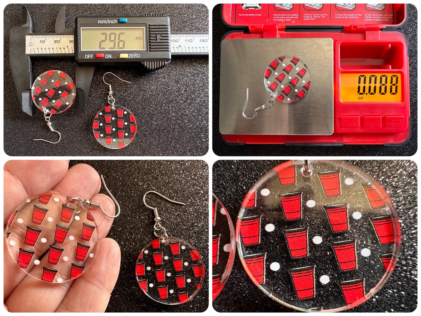 Beer Pong Earrings: Laser Cut Acrylic Solo Cups & Ping Pong Balls, Party Sports, College, Drinking Game, Fun, Best Gifts for Her/Him/Them